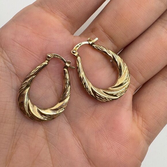 VTG Sterling Silver 925 Twist Design Elongated Hoop Earrings Size 1" Length - Picture 8 of 10
